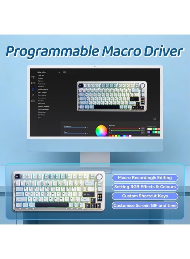 AULA S75 PRO Wireless Gaming Keyboard with Screen&Knob, Tri-Mode Hot Swappable Gaming Keyboard 75%, Astral Switches, RGB Backlit, Side Printed PBT Keycaps, Creamy Sounding Computer Keyboards - Image 4